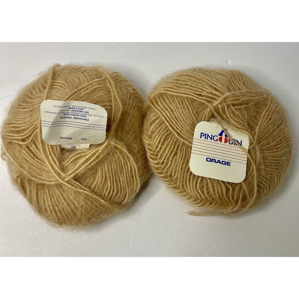 Pingouin Orage Yarn Acrylic Wool Mohair Blend Lot 2 Vintage‎ 50g 98yds Each